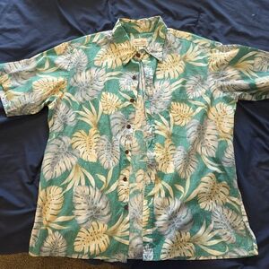 Paradise Bay - Vintage Hawaiian Tropical Green Leaf Print Men's Shirt - Large